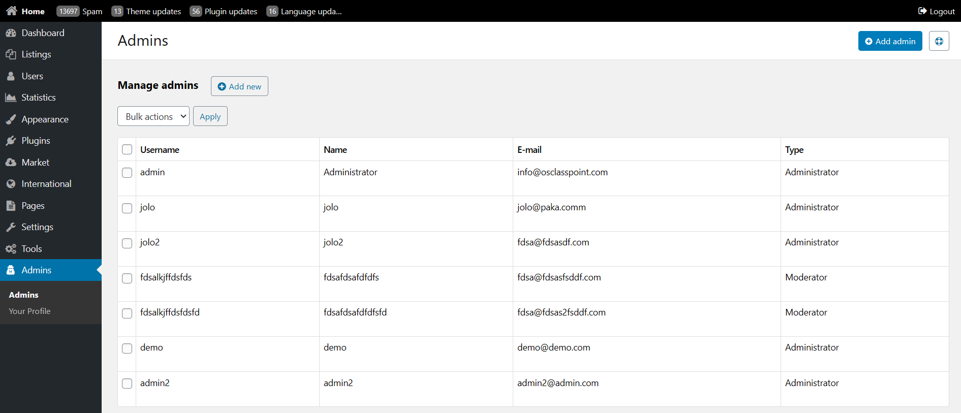 Manage administrators
